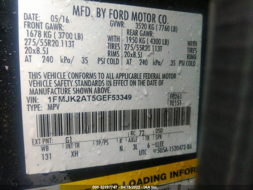2016 FORD EXPEDITION EL LIMITED 1FMJK2AT5GEF53349