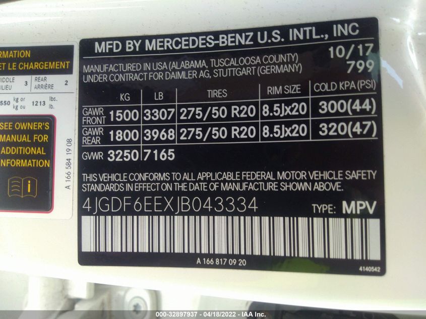 2018 MERCEDES-BENZ GLS GLS 450 4JGDF6EEXJB043334