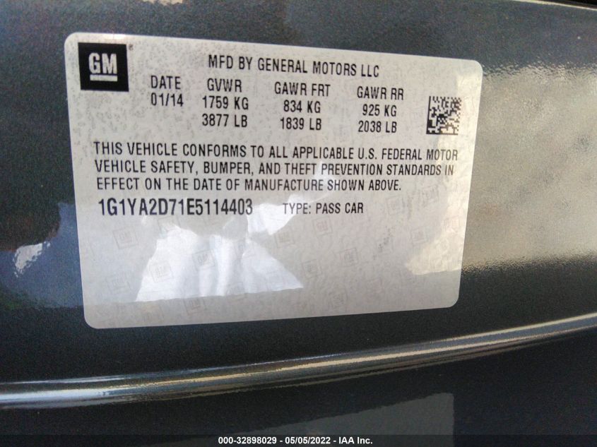 2014 CHEVROLET CORVETTE STINGRAY 1LT 1G1YA2D71E5114403