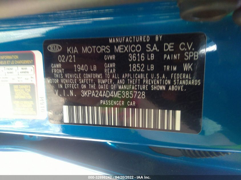 2021 KIA RIO S 3KPA24AD4ME385728