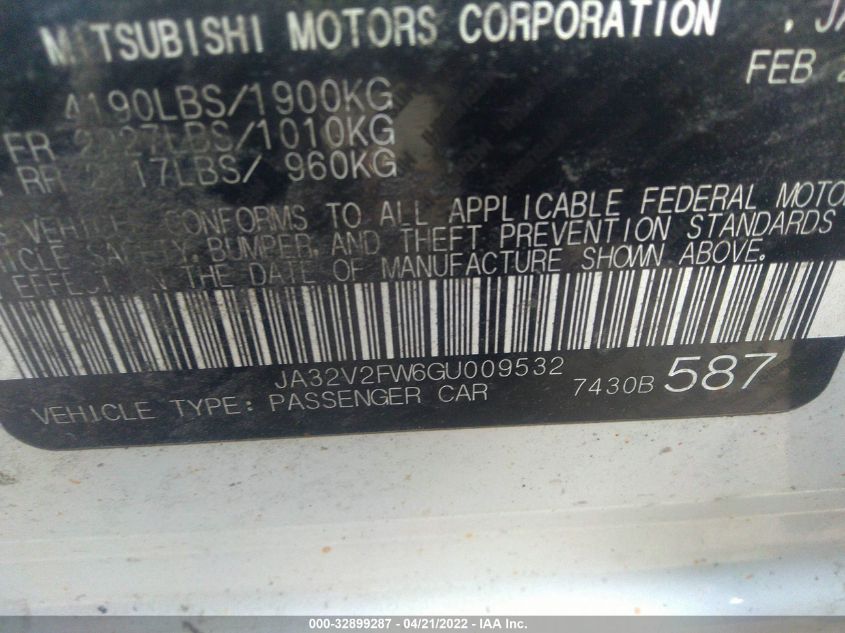 2016 MITSUBISHI LANCER SE/ES/SEL JA32V2FW6GU009532