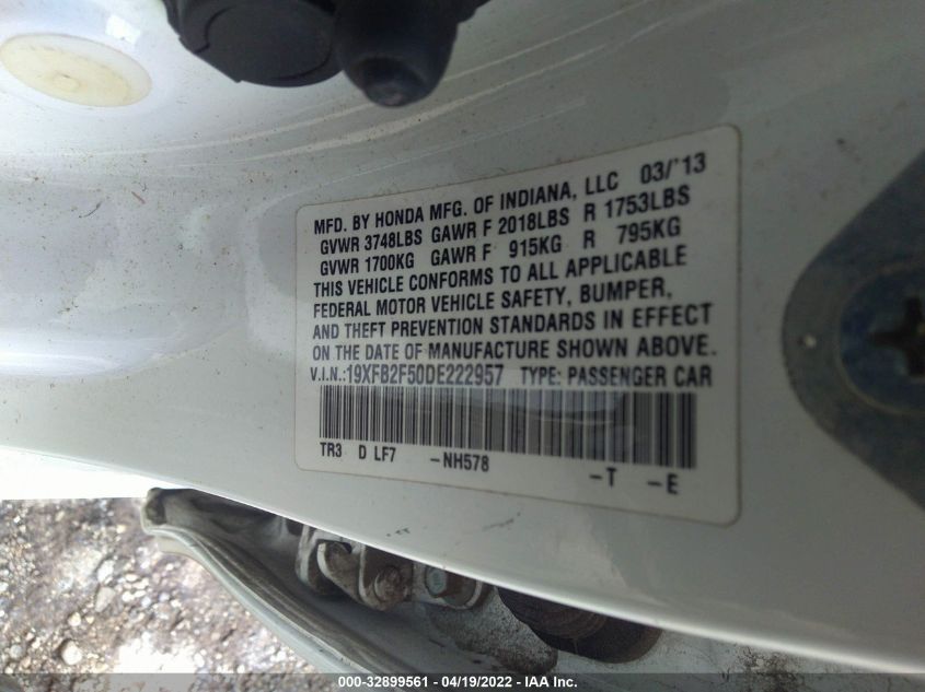 2013 HONDA CIVIC SDN LX 19XFB2F50DE222957