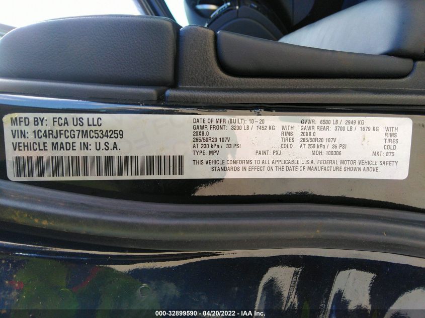 2021 JEEP GRAND CHEROKEE HIGH ALTITUDE 1C4RJFCG7MC534259