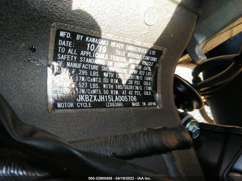 2020 KAWASAKI ZX636 K JKBZXJH15LA005706