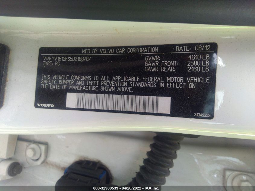 2013 VOLVO S60 T5 YV1612FS5D2188787