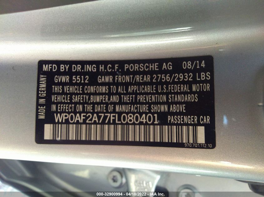 2015 PORSCHE PANAMERA GTS WP0AF2A77FL080401