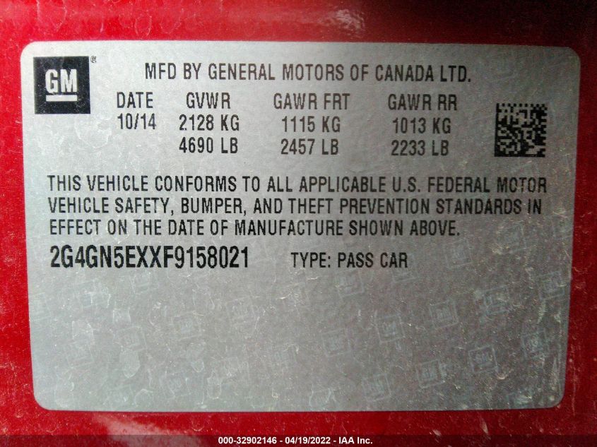 2015 BUICK REGAL PREMIUM I 2G4GN5EXXF9158021