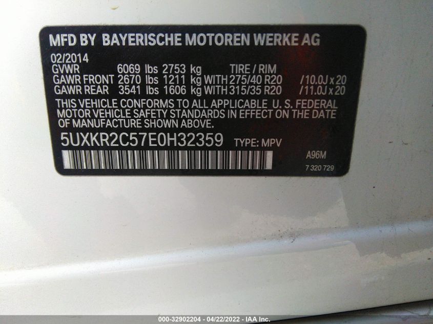 2014 BMW X5 SDRIVE35I 5UXKR2C57E0H32359