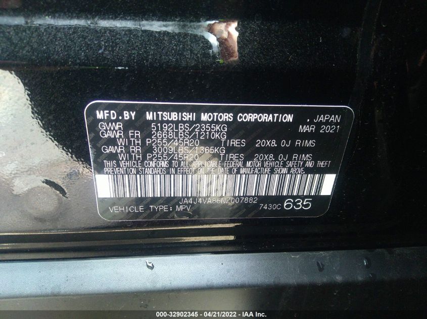 2022 MITSUBISHI OUTLANDER SEL JA4J4VA86NZ007882
