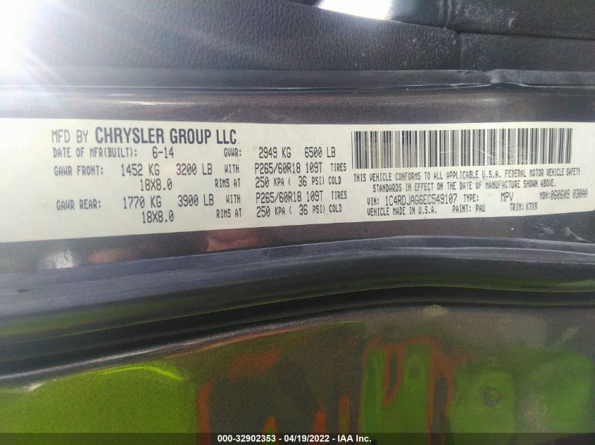 2014 DODGE DURANGO SXT 1C4RDJAG6EC549107