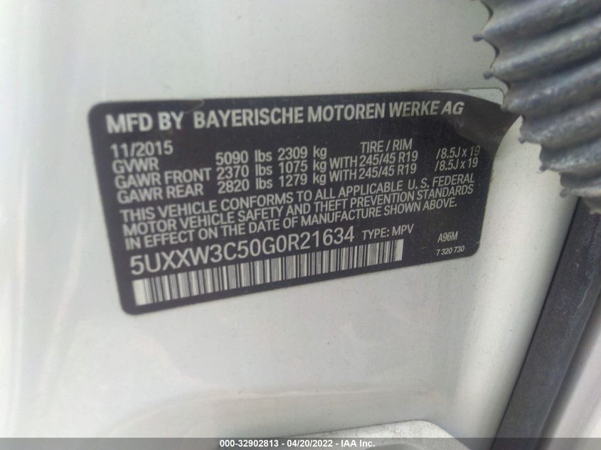 2016 BMW X4 XDRIVE28I 5UXXW3C50G0R21634