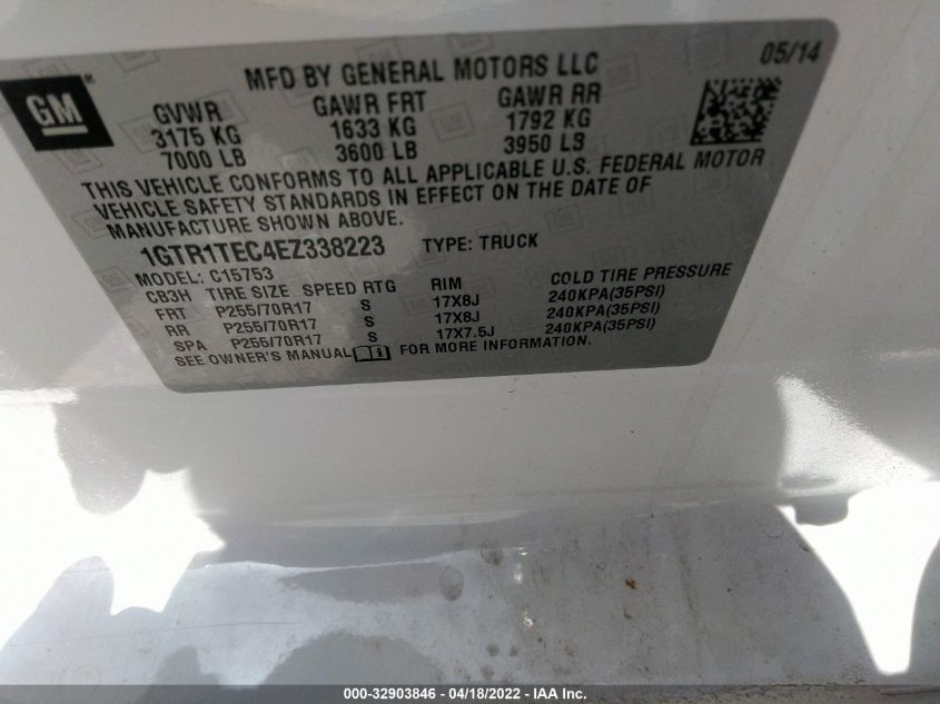 2014 GMC SIERRA 1500 1GTR1TEC4EZ338223