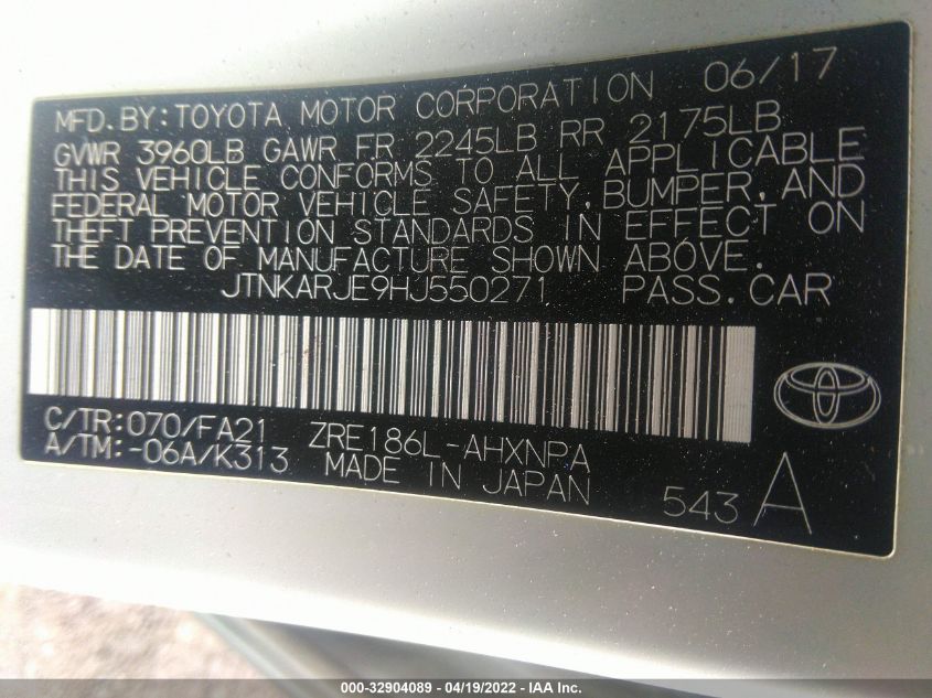 2017 TOYOTA COROLLA IM JTNKARJE9HJ550271