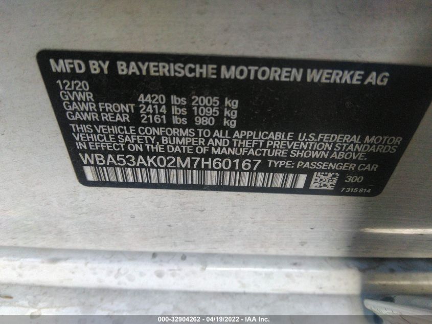 2021 BMW 2 SERIES 228I WBA53AK02M7H60167