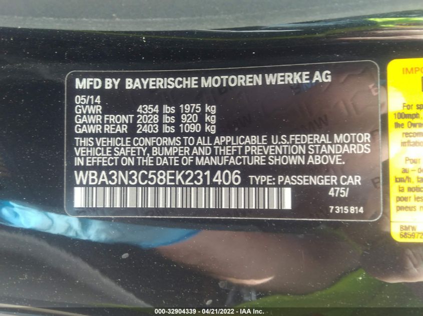 2014 BMW 4 SERIES 428I WBA3N3C58EK231406