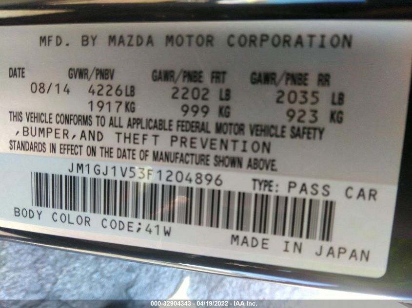 2015 MAZDA MAZDA6 I TOURING JM1GJ1V53F1204896