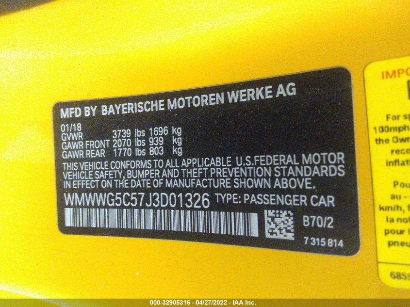 2018 MINI CONVERTIBLE COOPER WMWWG5C57J3D01326