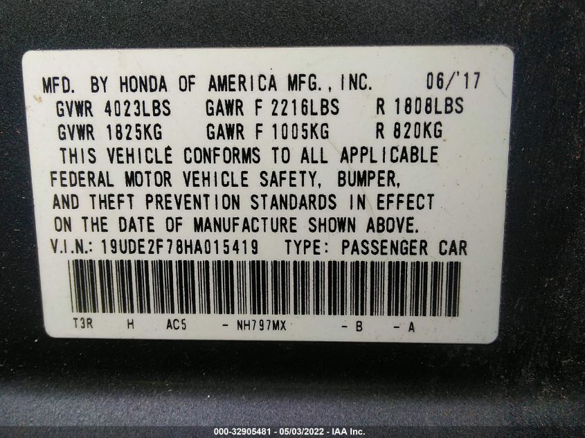 2017 ACURA ILX PREMIUM/TECH 19UDE2F78HA015419