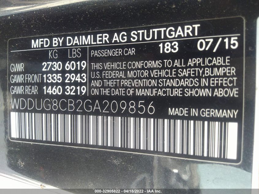 2016 MERCEDES-BENZ S-CLASS S 550 WDDUG8CB2GA209856