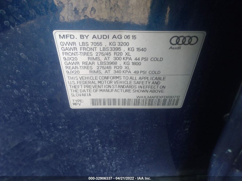 2015 AUDI Q7 3.0L TDI PREMIUM PLUS WA1LMAFEXFD030712