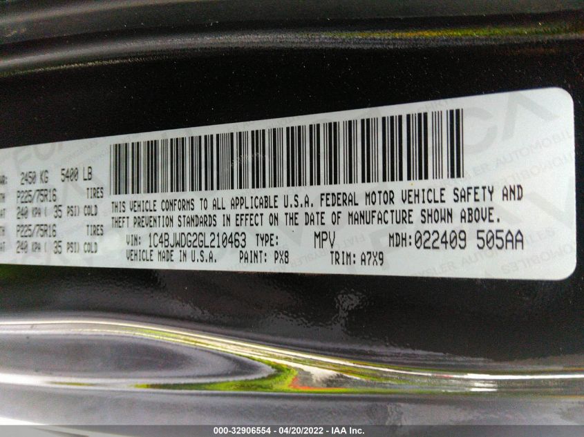 2016 JEEP WRANGLER UNLIMITED SPORT 1C4BJWDG2GL210463
