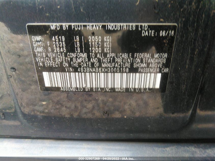 2017 SUBARU LEGACY 4S3BNAB6XH3005198