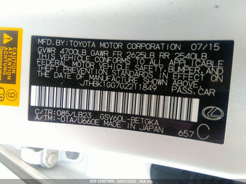 2016 LEXUS ES 350 350 JTHBK1GG7G2211849