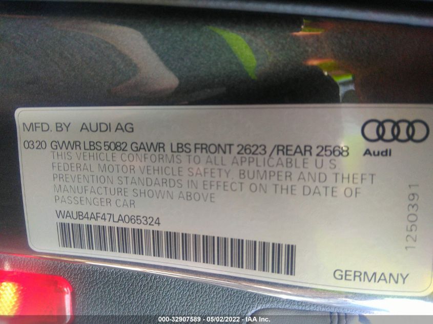 2020 AUDI S4 PREMIUM PLUS WAUB4AF47LA065324