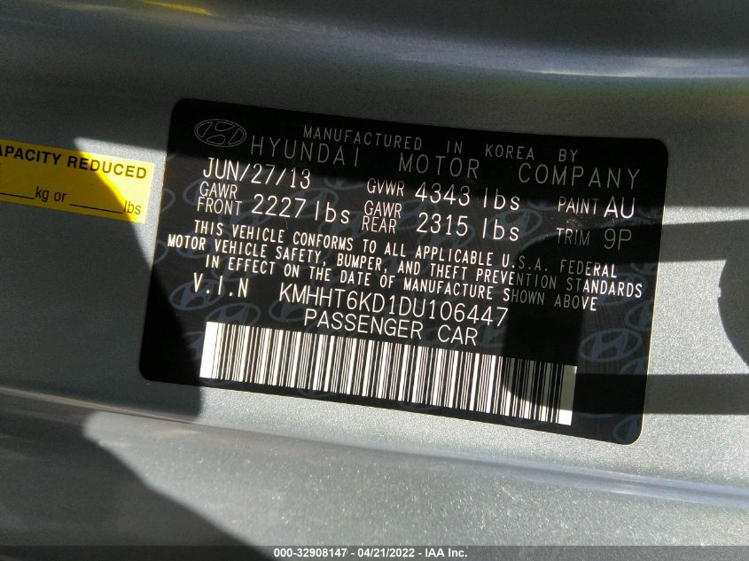 2013 HYUNDAI GENESIS COUPE 2.0T KMHHT6KD1DU106447