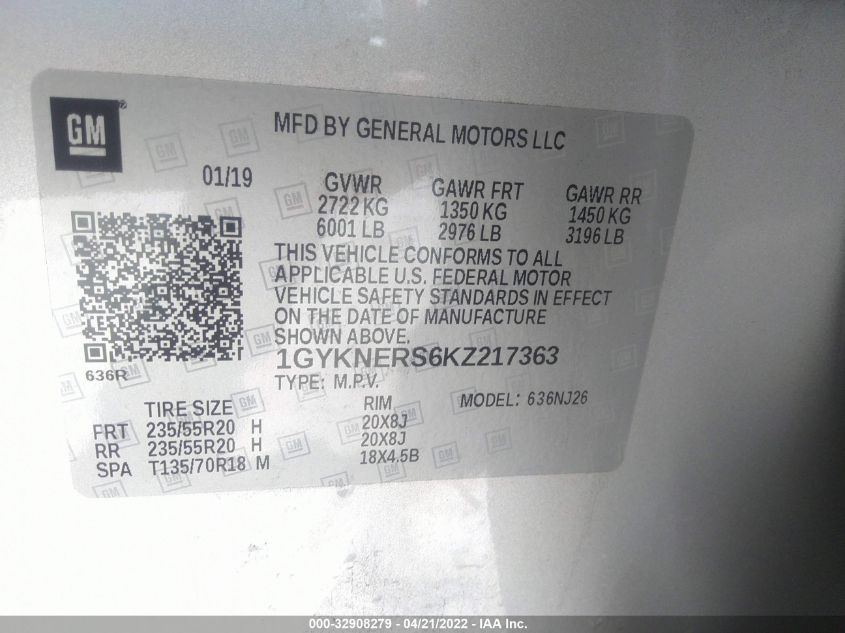 2019 CADILLAC XT5 PREMIUM LUXURY FWD 1GYKNERS6KZ217363