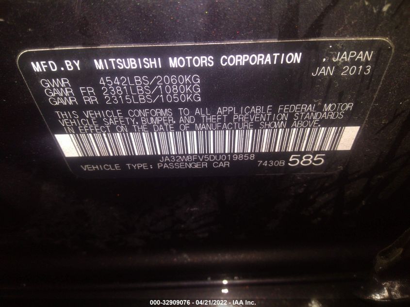 2013 MITSUBISHI LANCER EVOLUTION GSR JA32W8FV5DU019858