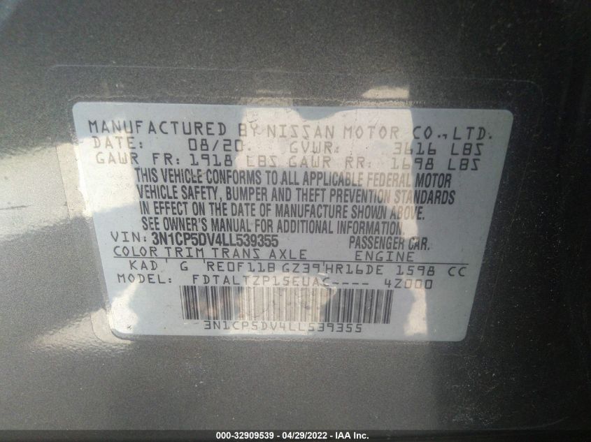 2020 NISSAN KICKS SR 3N1CP5DV4LL539355