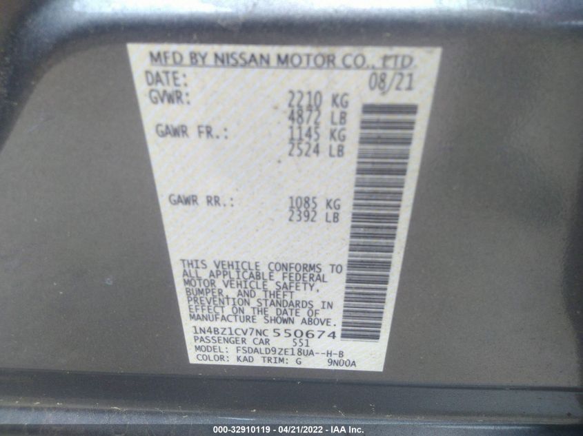2022 NISSAN LEAF SV PLUS 1N4BZ1CV7NC550674