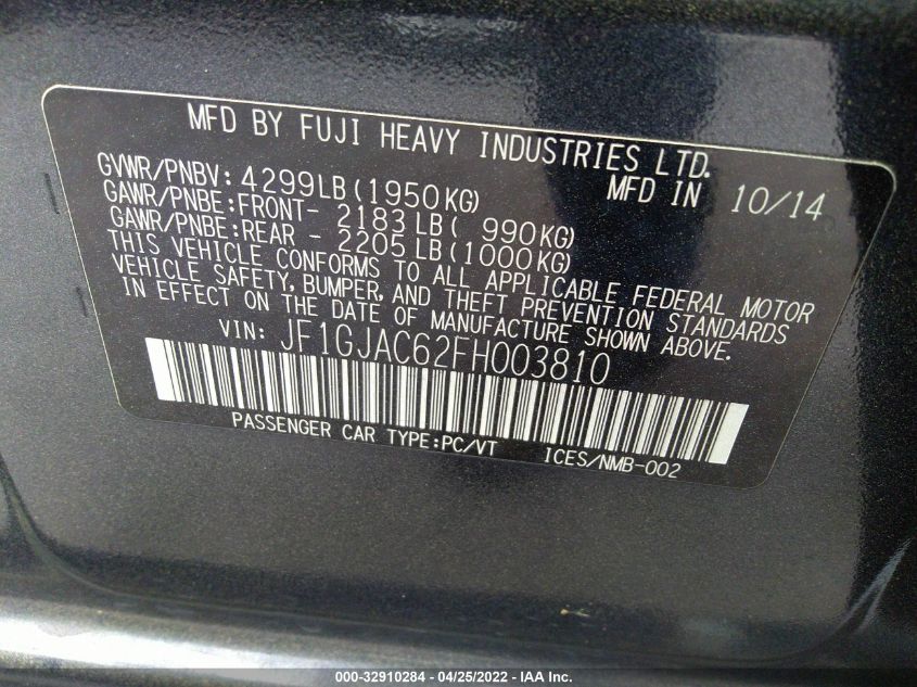 2015 SUBARU IMPREZA SEDAN PREMIUM JF1GJAC62FH003810