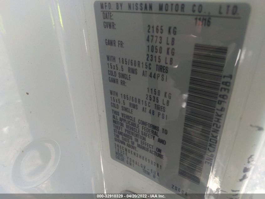 2017 NISSAN NV200 COMPACT CARGO SV 3N6CM0KN2HK698381