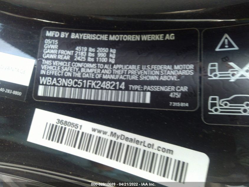 2015 BMW 4 SERIES 428I XDRIVE WBA3N9C51FK248214