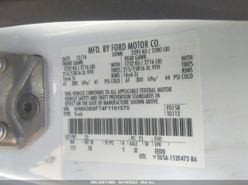 2015 FORD TRANSIT CONNECT WAGON XLT NM0GS9F74F1191570