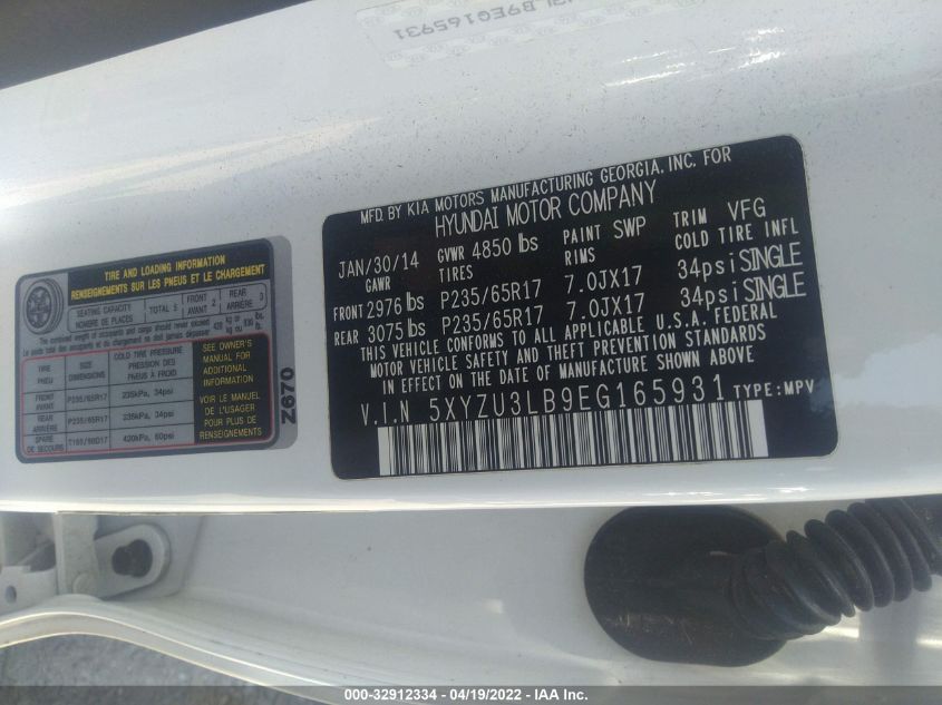 2014 HYUNDAI SANTA FE SPORT 5XYZU3LB9EG165931