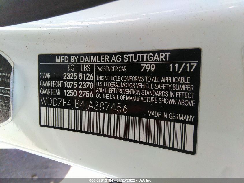 2018 MERCEDES-BENZ E-CLASS E 300 WDDZF4JB4JA387456