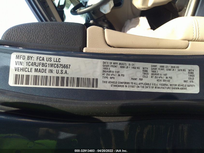 2021 JEEP GRAND CHEROKEE LIMITED 1C4RJFBG1MC675667