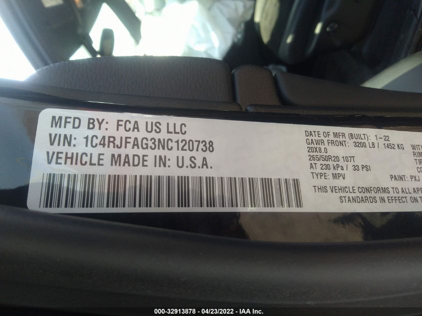 2022 JEEP GRAND CHEROKEE WK LAREDO X 1C4RJFAG3NC120738