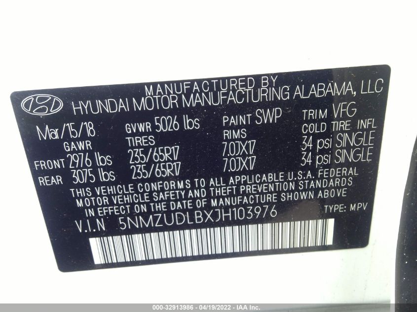 2018 HYUNDAI SANTA FE SPORT 5NMZUDLBXJH103976