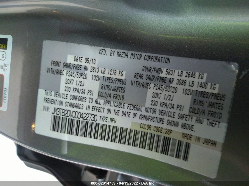 2013 MAZDA CX-9 GRAND TOURING JM3TB2DV0D0422730