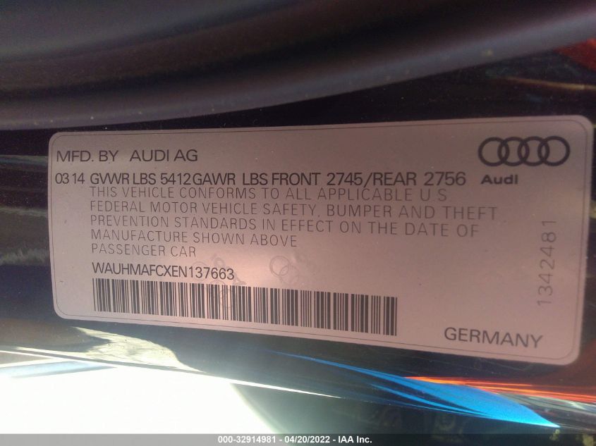2014 AUDI A6 3.0L TDI PRESTIGE WAUHMAFCXEN137663
