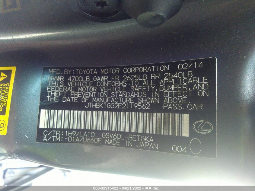 2014 LEXUS ES 350 JTHBK1GG2E2119562