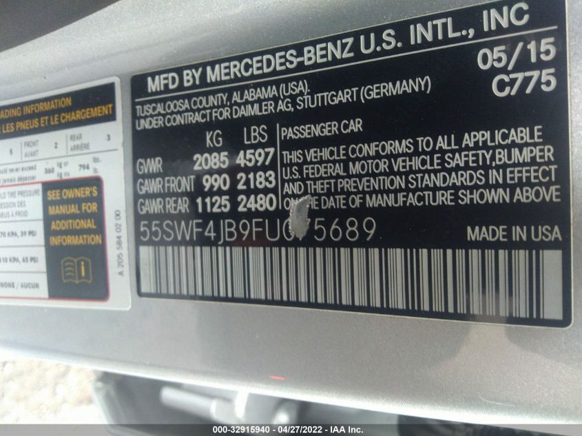 2015 MERCEDES-BENZ C-CLASS C 300 55SWF4JB9FU075689