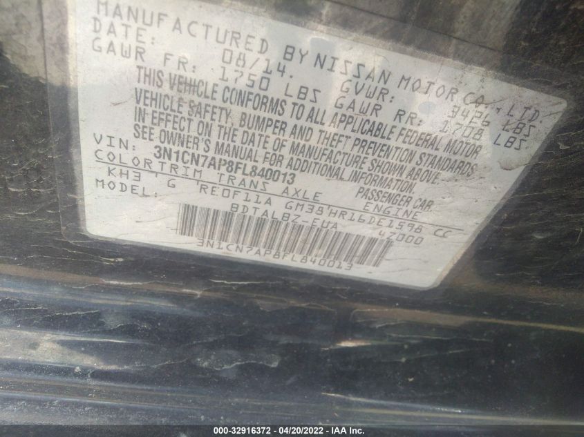 2015 NISSAN VERSA S/S PLUS/SL/SV - 3N1CN7AP8FL840013