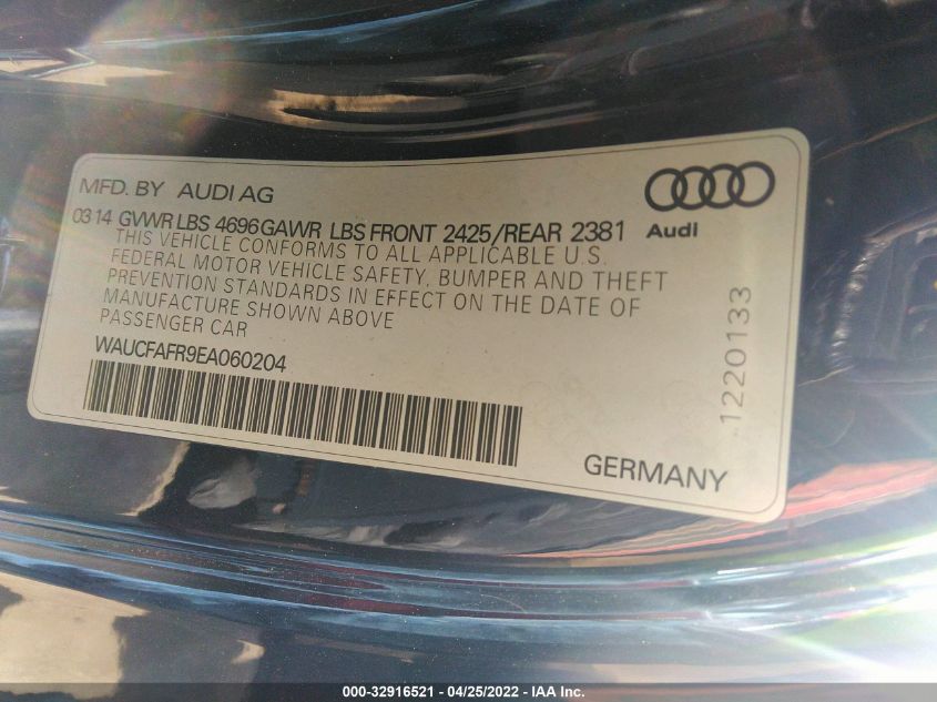 2014 AUDI A5 PREMIUM WAUCFAFR9EA060204
