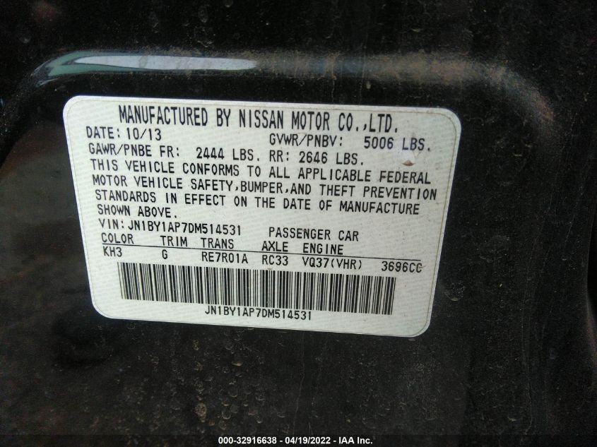 2013 INFINITI M37 JN1BY1AP7DM514531