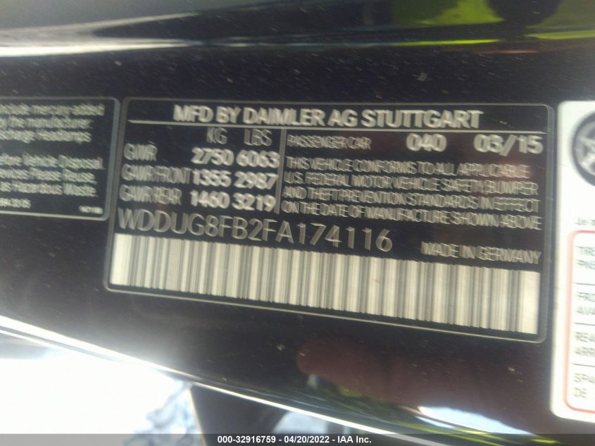 2015 MERCEDES-BENZ S-CLASS S 550 WDDUG8FB2FA174116